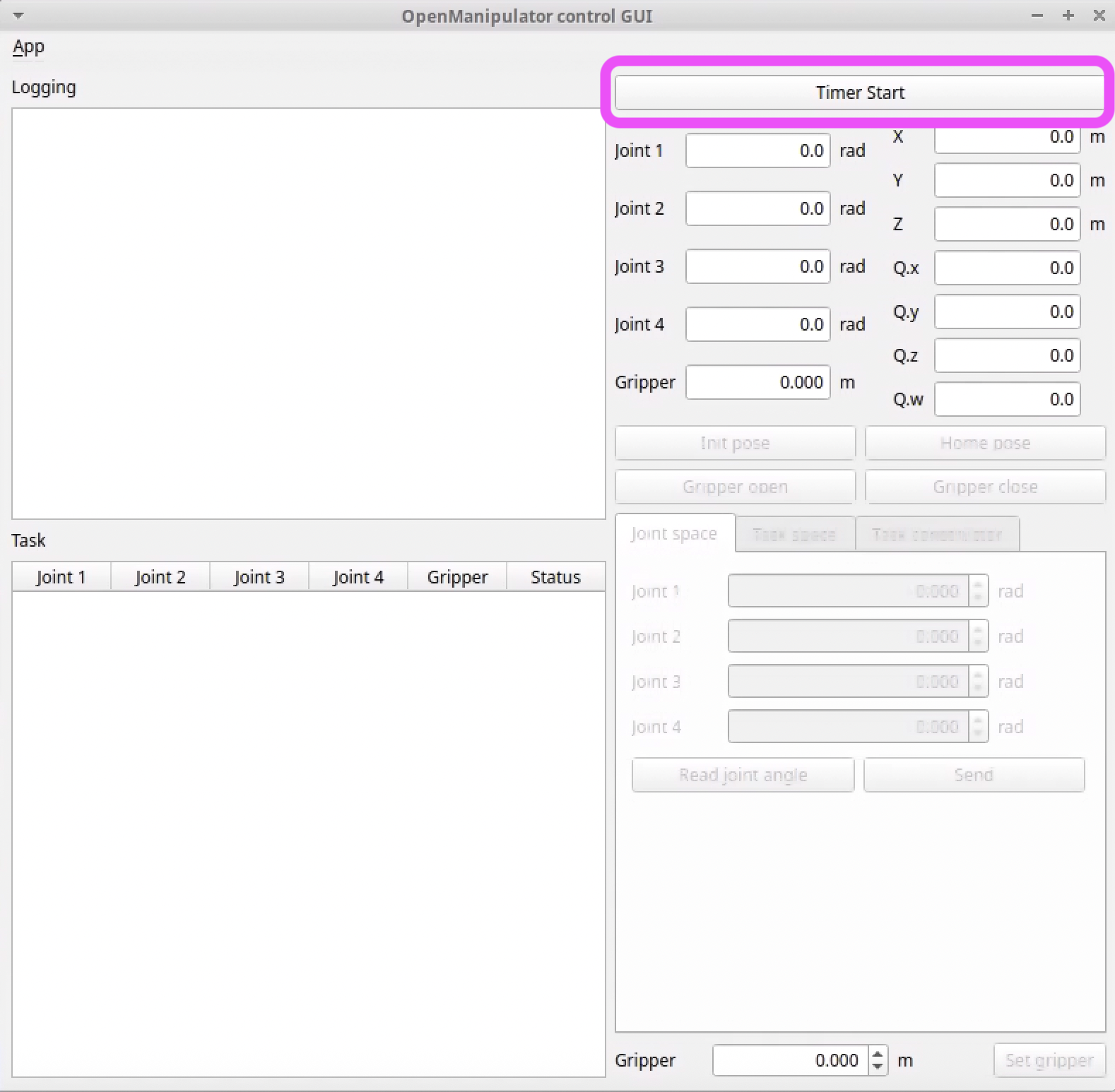 OpenManipulatorX GUI.
